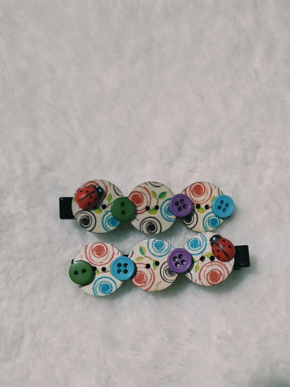 Handmade Kids Multicolor Ladybug Button Hair Clips